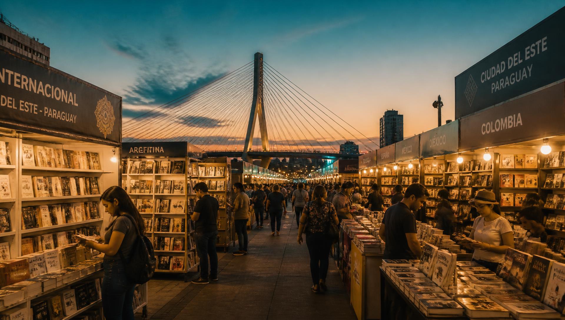 Feria del libro al atardecer en Ciudad del Este